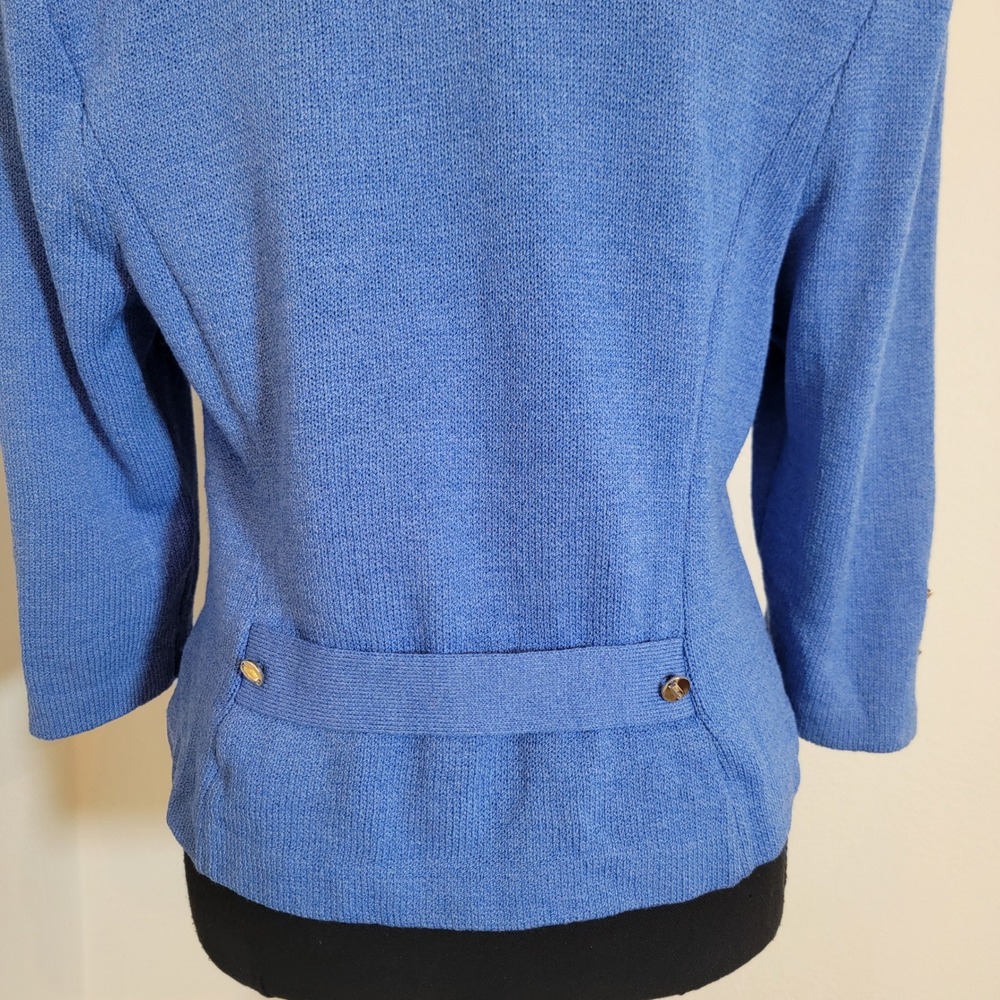 Y2K St. John Collection Santana Knit Blue Blazer Button Front Gold Academia Sz 8 - Picture 7 of 16